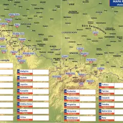 Mapa przedstawia korona gór polski wykaz szczytów z ich wysokościami.