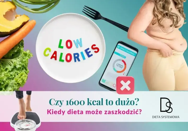 Warzywa, talerz z napisem "LOW CALORIES", aplikacja z kaloriami i osoba na wadze. Jak schudnąć zdrowo?