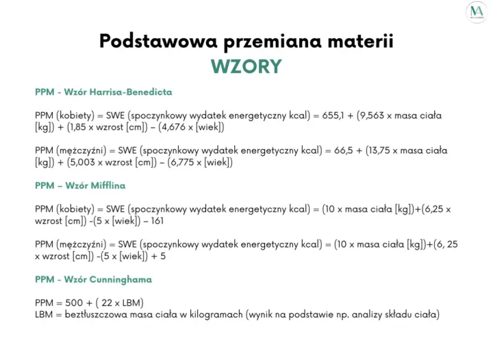 Wzory na PPM: Harrisa-Benedicta, Mifflina i Cunninghama. Obliczanie podstawowej przemiany materii dla kobiet i mężczyzn.