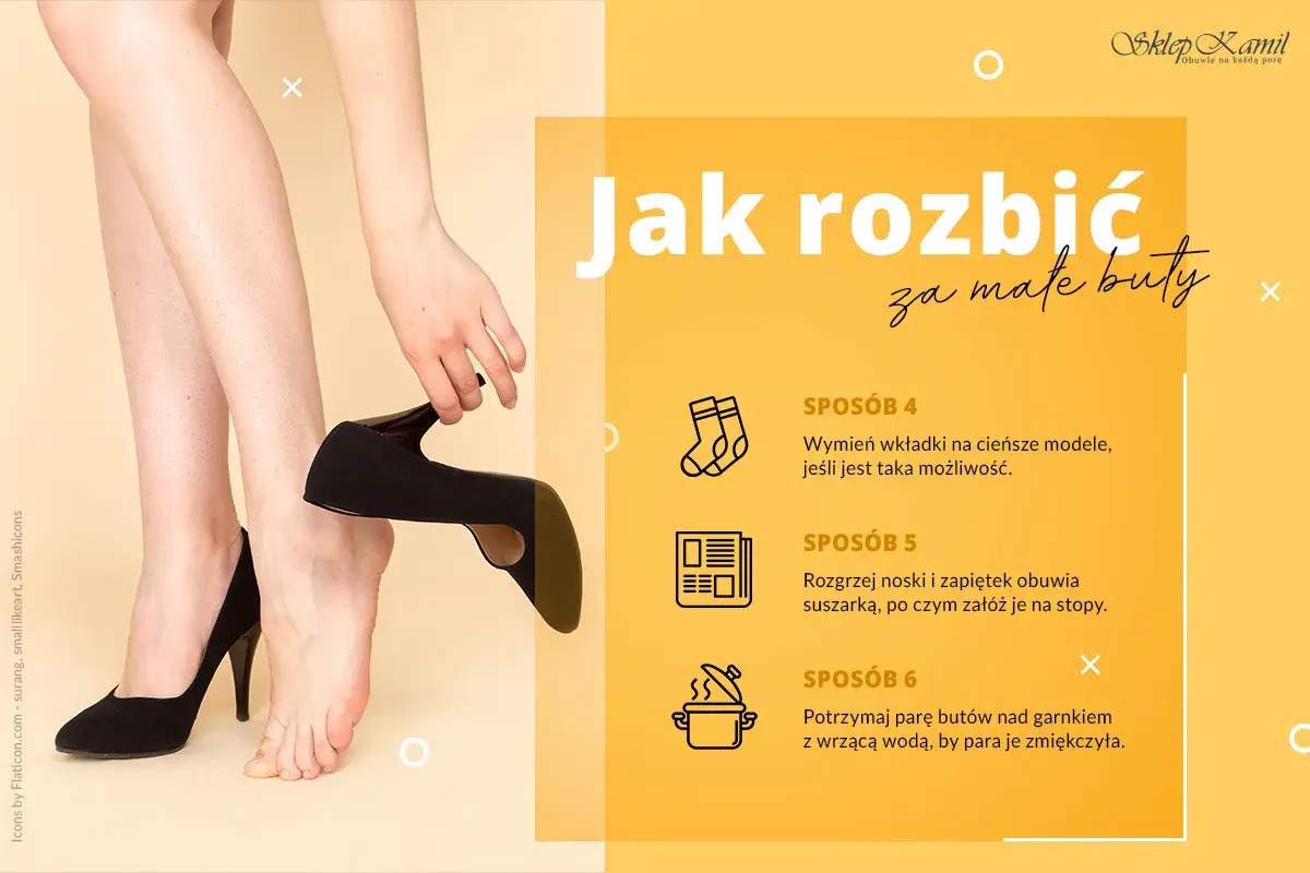 Jak rozciągnąć buty? Wymień wkładki, rozgrzej suszarką lub zmiękcz parę nad garnkiem z wrzącą wodą.