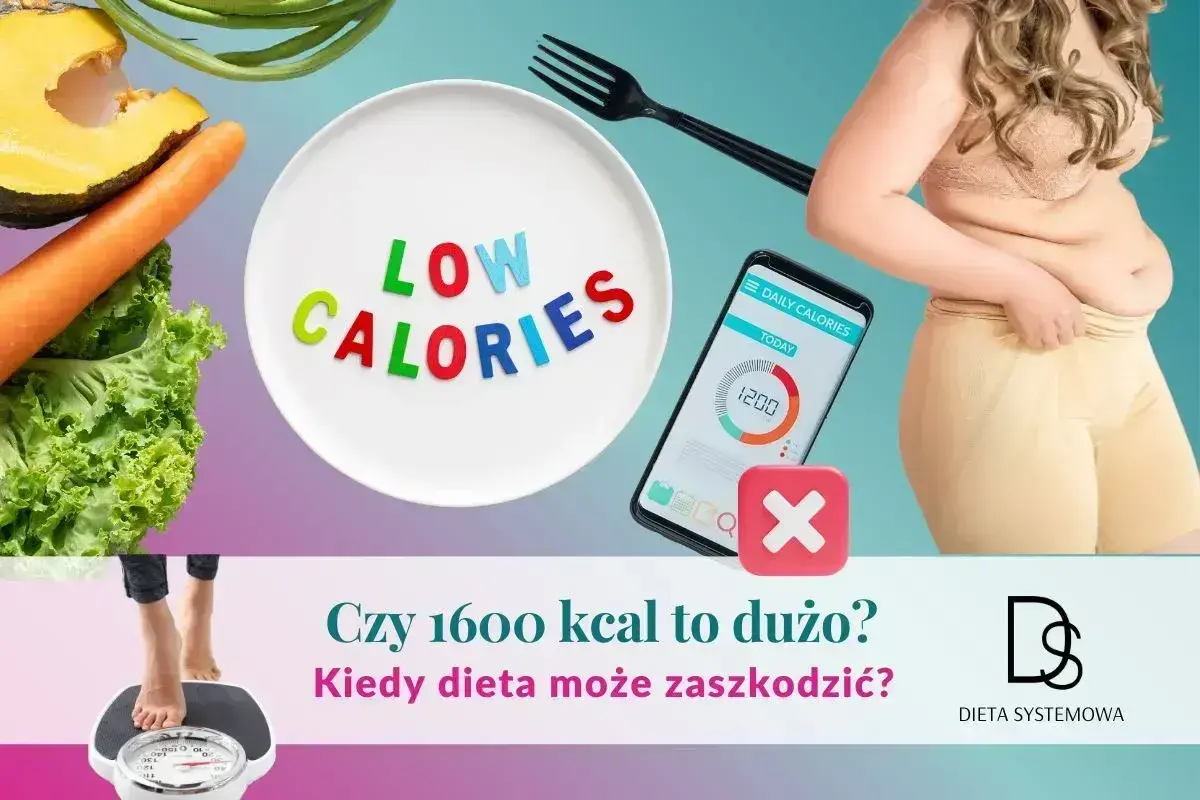 Warzywa, talerz z napisem "LOW CALORIES", aplikacja z kaloriami i osoba na wadze. Jak schudnąć zdrowo?
